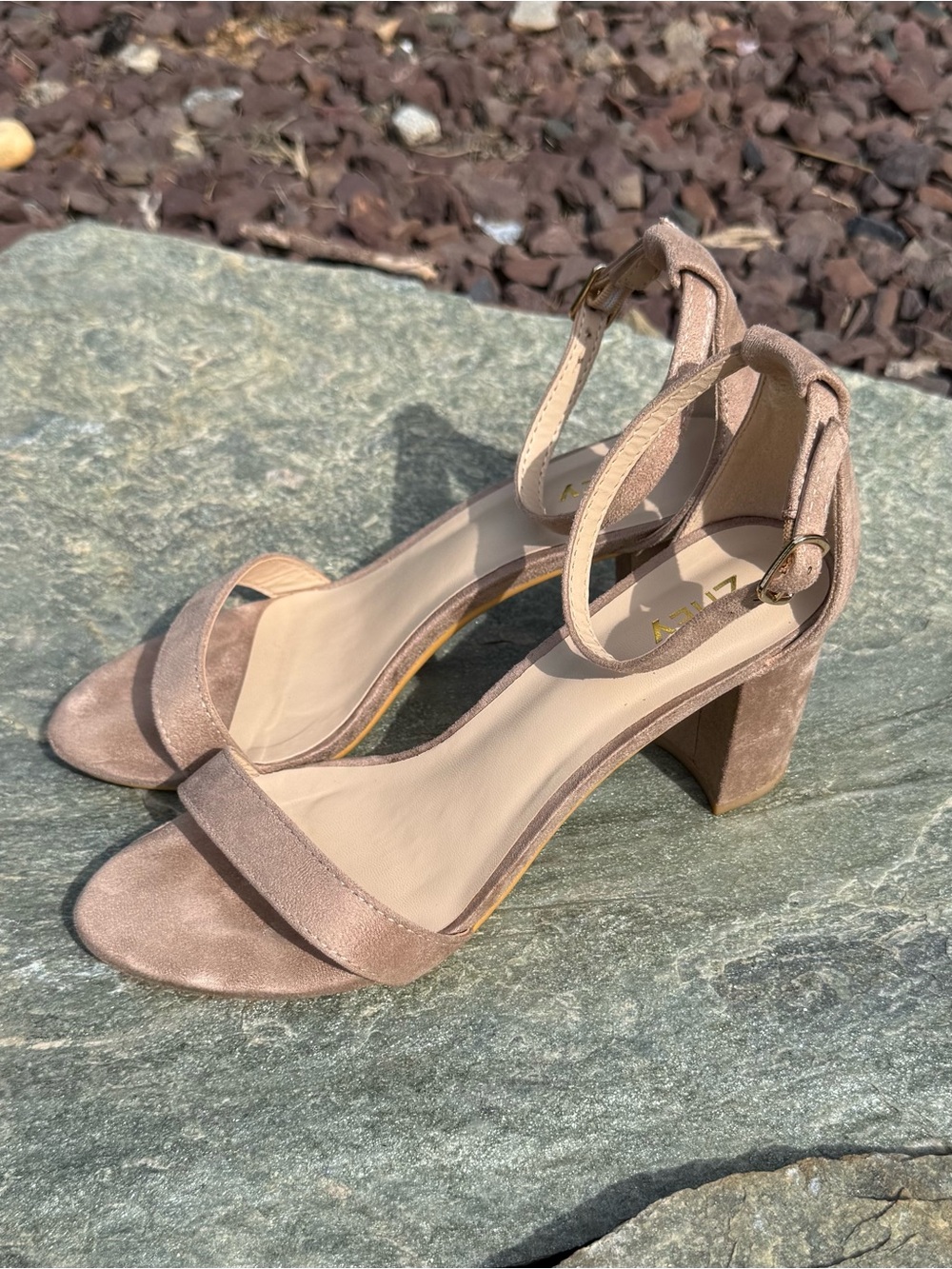 Ankle Strap Block Heel Sandals in Taupe